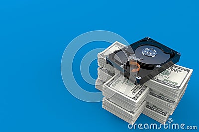 Hard drive on stack of money Cartoon Illustration