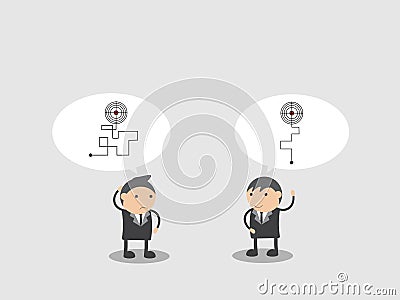 Hard and easy way to target. Doodle vector illustration cartoon character abstract. Vector Illustration