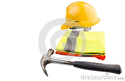 Hard Hat,Hammer and Reflective Vest IV Stock Photo