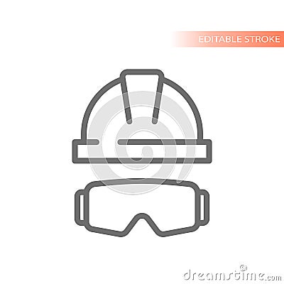 Hard hat and protective glasses icon Vector Illustration