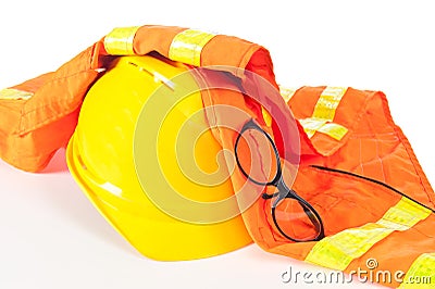 Hard hat and safety vest Stock Photo