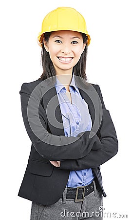 Hard hat woman portrait Stock Photo