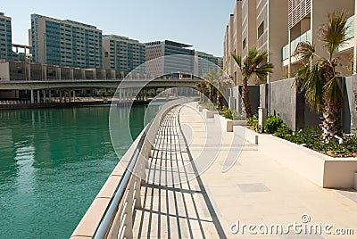 Hard landscaping and canal in luxury housing complex Stock Photo