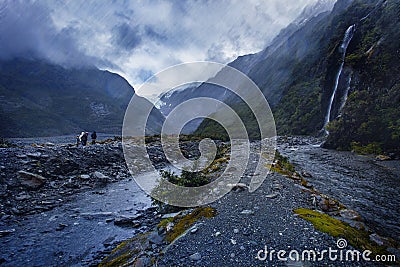 Hard rain in franz josef glacier new zealand Stock Photo