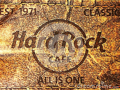 Logo Hard Rock Cafe Inc. is a chain of theme restaurants founded Editorial Stock Photo