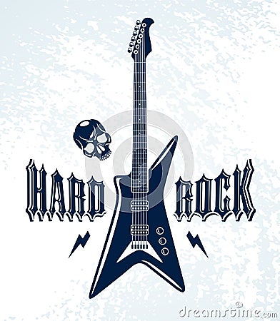 Hard Rock emblem with electric guitar vector logo, concert festival or night club label, music theme illustration, guitar shop or Vector Illustration