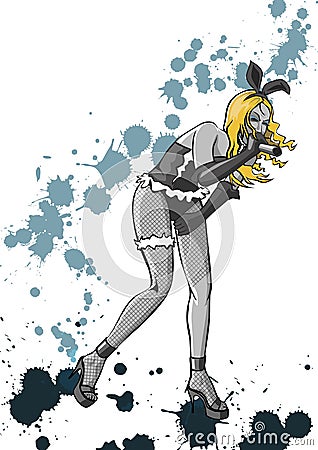 Hard rockin bunny Cartoon Illustration