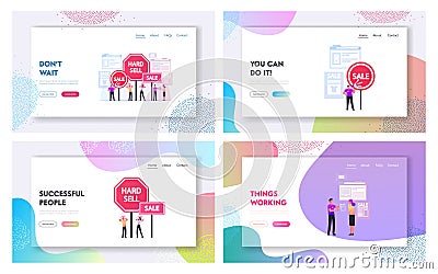 Hard Sell Landing Page Template Set. Promoter Use Aggressive Salesmanship Policy and Advertising Pressing Customers Vector Illustration