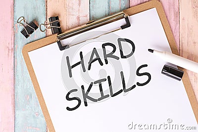HARD SKILLS text written on notebook page. office desk table top view Stock Photo