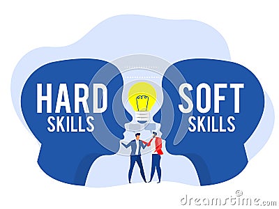 Hard VS Soft Skills Concept,Human Head with businessman people Office Workers Empathy, Communication, Idea Development Vector Illustration