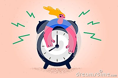Hard waking up and stress concept. Vector Illustration
