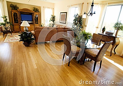 Hard wood flooring in new home Stock Photo
