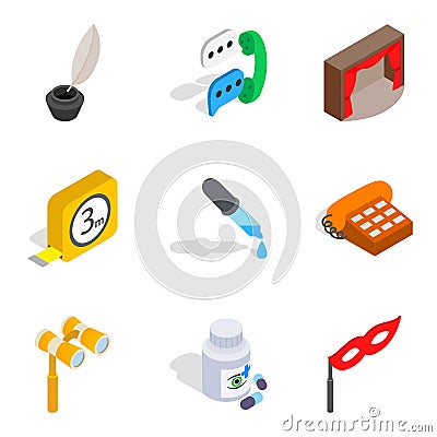 Hard work icons set, isometric style Vector Illustration