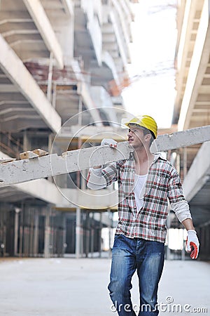 Hard worker on construction site Stock Photo