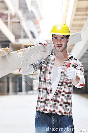 Hard worker on construction site Stock Photo