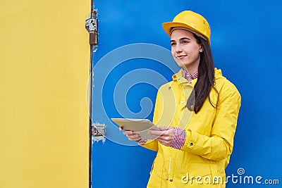 Hard-Working Engineer with Digital Tablet Stock Photo