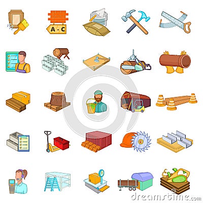 Hard working icons set, cartoon style Vector Illustration