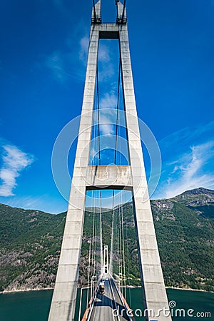 Hardanger Bridge. Hardangerbrua connecting two sides of Hardangerfjorden. Norway Hardangerfjord Hardanger bridge. newly Stock Photo