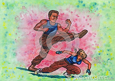 Hardcore Fight Man vs Woman (The Power of Martial Arts, 2014) Cartoon Illustration