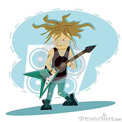 Hardcore guitar long hair player Vector Illustration