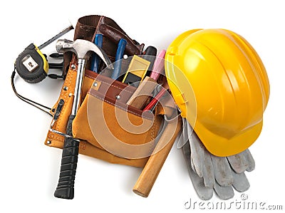 Hardhat and tool belt Stock Photo