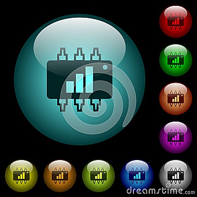Hardware acceleration icons in color illuminated glass buttons Stock Photo