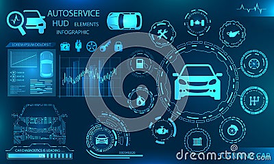 Hardware Diagnostics Condition of Car, Scanning, Test, Monitoring, Analysis, Verification Vector Illustration