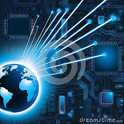 Hardware digital processor circuit hologram. Tech concept. Cartoon Illustration
