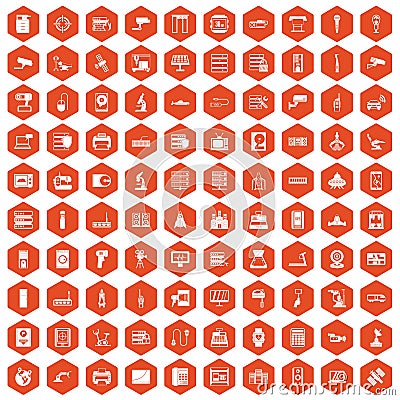 100 hardware icons hexagon orange Vector Illustration