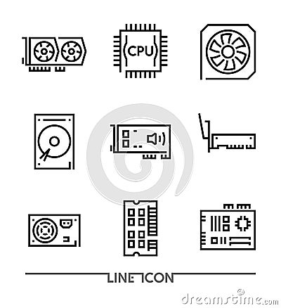 Hardware Icons; PC Upgrading Components thin line vector Stock Photo
