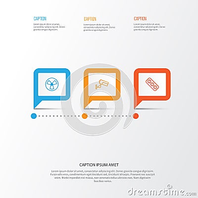 Hardware Icons Set. Collection Of Extension Cord, Surveillance, Ventilator And Other Vector Illustration