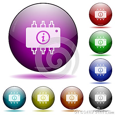 Hardware info icon in glass sphere buttons Vector Illustration