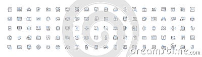 Hardware line icons collection. Computer, Processor, Motherboard, Graphics, Memory, Keyboard, Mouse vector and linear Vector Illustration