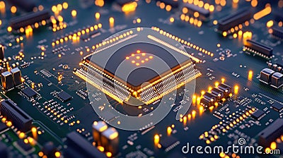 Hardware Lock for Computer Security: Encryption Concept with Padlock on Microchip Motherboard Stock Photo