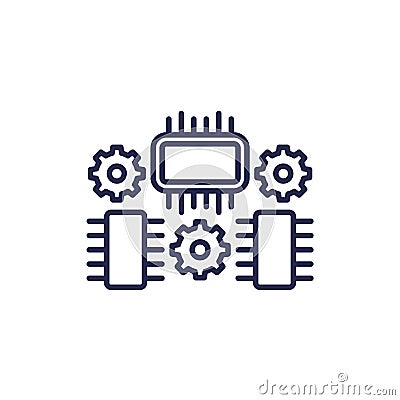 hardware optimization, microchips line icon Vector Illustration