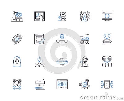 Hardware outline icons collection. Hardware, components, peripherals, processors, GPUs, motherboards, RAM vector and Vector Illustration
