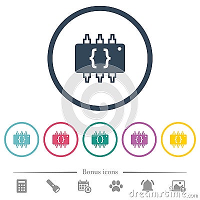 Hardware programming flat color icons in round outlines Stock Photo