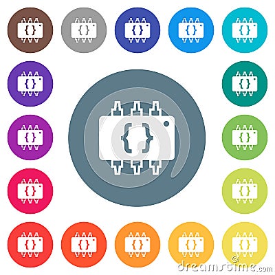 Hardware programming flat white icons on round color backgrounds Stock Photo
