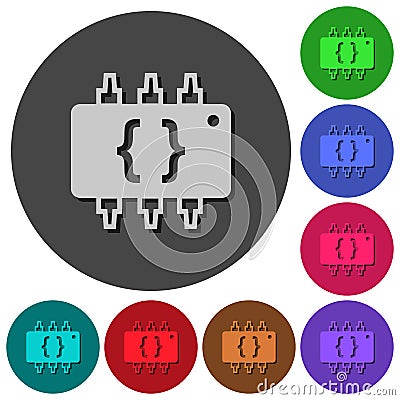 Hardware programming icons with shadows on round backgrounds Stock Photo