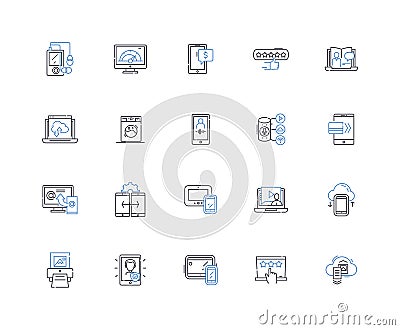 Hardware technology line icons collection. Processor, Motherboard, Graphics, Memory, SSD, HDD, Cooling vector and linear Vector Illustration