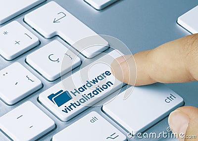 Hardware virtualization - Inscription on Blue Keyboard Key Stock Photo