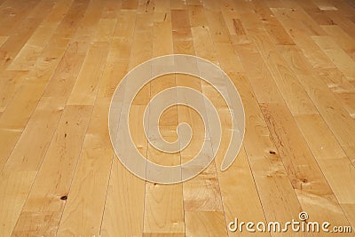 Hardwood basketball court floor viewed from a low angle Stock Photo