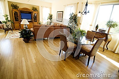 Hardwood Flooring in open plan home Stock Photo