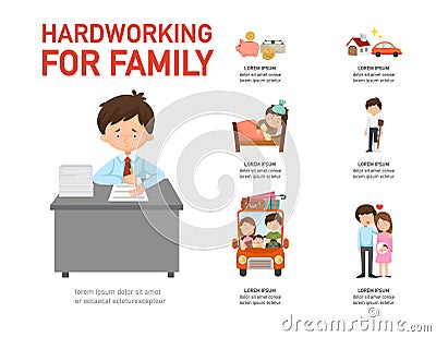 Hardworking for family infographic Vector Illustration