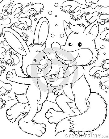 Hare and Fox Cartoon Illustration