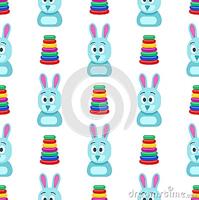 Hare with Funny Face and Pyramid Seamless Pattern Vector Illustration