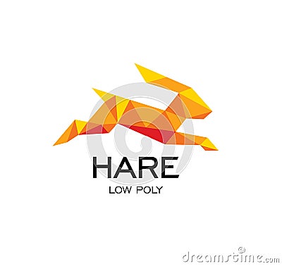 Hare geometrical sign, rabbit abstract polygonal vector logo template. Origami orange color low poly wild animals icon. Vector Illustration