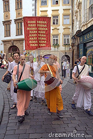 Hare Krishna on the Streets of Prague Editorial Stock Photo