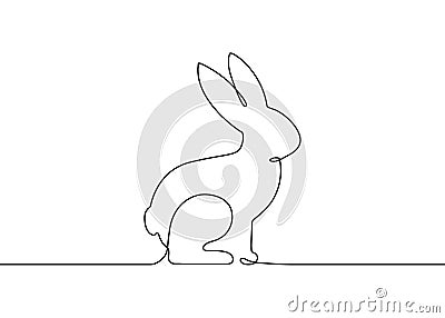 Hare, rabbit contour silhouette, one continuous line drawing. Simple abstract outline. Bunny side view for Easter Vector Illustration