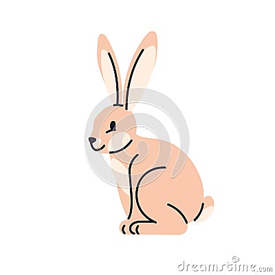 Hare, rabbit, forest animal with long ears. Wild leous, bunny profile. Jackrabbit character sitting, side view. Cute Vector Illustration